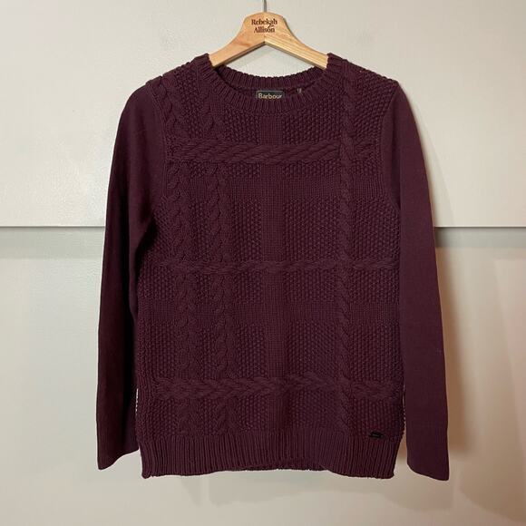 Barbour Etal Crew Sweater Wool & Cashmere Cable Knit Purple Women’s SZ 12 EUC - Picture 2 of 9